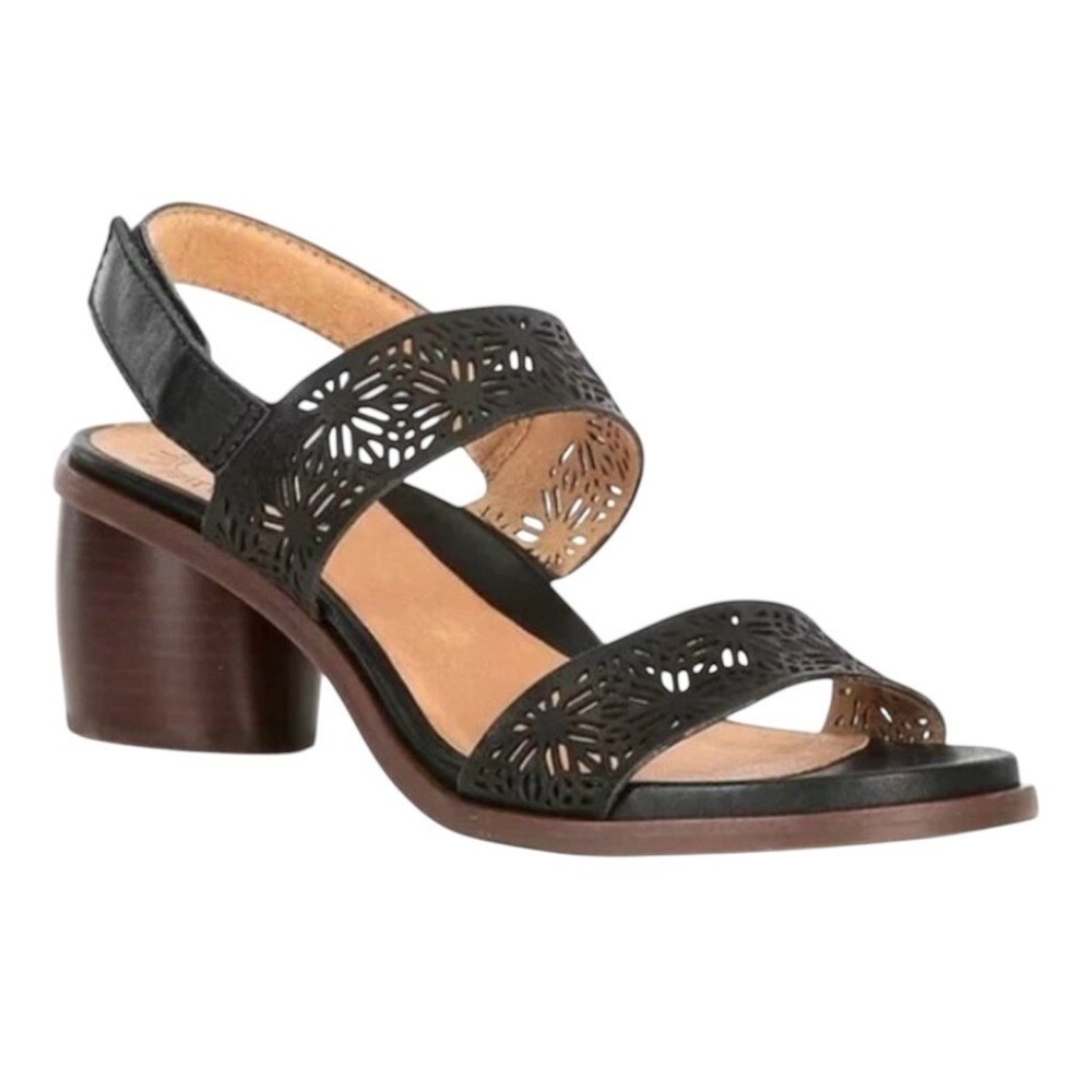 Brioso 8.5‎ Paloma Black Leather Slingback Sandals With Laser Cut Detail